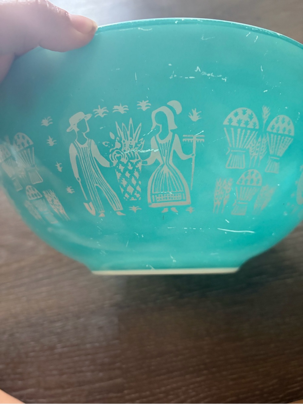 PYREX Amish Butterprint Mixing Bowls 441 White & 444 Turquoise set of 3 - Picture 9 of 9